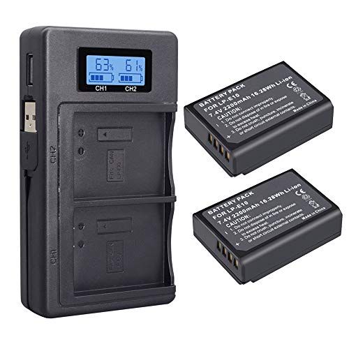 CITYORK LP-E10 2 Pack 2200mAh vervangende batterij en LCD Dual Charger voor Canon EOS Rebel T3 T5 T6 T7 T100 1100D 1200D 1300D 1500D 2000D 3000D 4000D Kiss X50 X70 X80 X90 Camera
