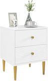 HOMCOM Table de chevet avec 2 tiroirs, pieds en acier, 40 x 35 x 50 cm, blanc