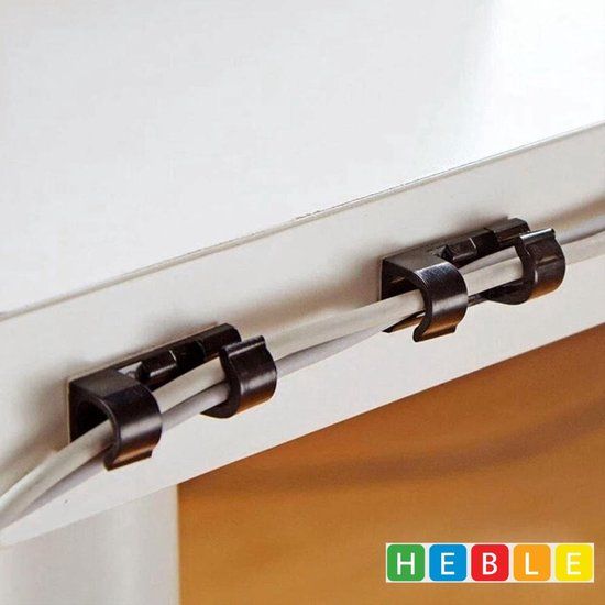 40 Stuks Kabel Clips - Kabel Houder - Zelfklevend - Kabelbinder - Zwart - van Heble®