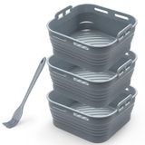 Alyvisun Air Fryer Silicone Pot met Olieborstel, 3 Stuks Airfryer Pan Liners Herbruikbare Heteluchtfriteuse Mand Vierkante Tray Rack Accessoires Basket Liner voor Air Fryers, Magnetron, Oven (Grijs)