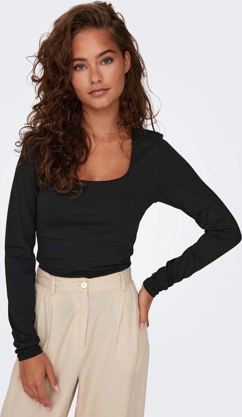 ONLY ONLEA L/S 2-way Deep Neck Top Jrs - Black - Women's Size L