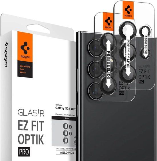 Spigen Camera Lens Protector Geschikt voor Samsung Galaxy S24 Ultra - GlasTR EZ Fit Optik Pro - 9H Tempered Glass - Gemakkelijke Installatie - Zwart 2-Pack