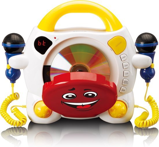 Lenco Karaokeset voor Kinderen – Draagbare CD-speler met Microfoons – Stickerblad om zelf te versieren