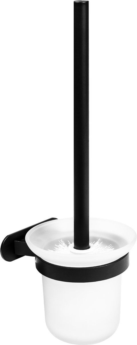 QUVIO Toiletborstel met houder - Metaal en glas - Zwart
