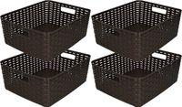 PlasticForte Opbergmand/kastmandje - 4x - 12 liter - bruin - geweven kunststof - 36 x 28 x 13 cm