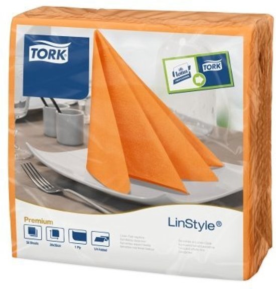 Tork LinStyleÂ® servet 39x39cm 1/4-vouw orange 12x50