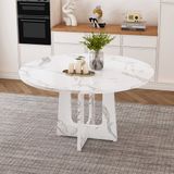 STILVORA Eettafel - Ronde Tafel Met Marmerlook En Verstelbare Voeten - Wit - 120x120x76 Cm