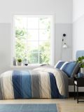 TRANKIELO® Kingsize Housse de couette Bleu Design à larges rayures Polyester-Coton
