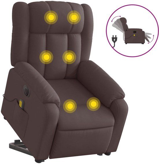 vidaXL Sta-op-massagestoel elektrisch verstelbaar stof donkerbruin