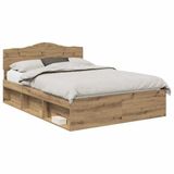 vidaXL Bedframe Artisanaal eiken 150 x 200 cm Massief grenenhout