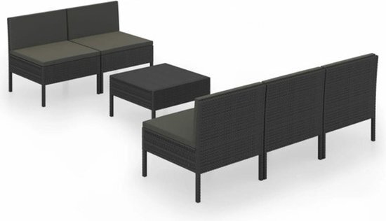 vidaXL 6-delige Loungeset met kussens poly rattan zwart