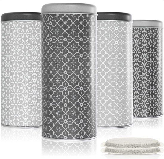 Merkloos COM-FOUR® 4x koffiepadbox - opbergdoos voor koffiepads - decoratieve box met 2 designs in 2 kleuren (4 stuks - set 4)