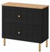 3xE living Meuble de salle de bain, 60 cm, noir/chêne artisanal, pieds dorés, Gusto | 60 x 46 x 73,6 cm, 2 tiroirs à fermeture douce, façade cannelée MDF, poignées dorées, pieds 15 cm, plan pour vasque