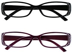 The Reading Glasses Company Zwart & Zwart Paars Diamonte Stijl In de buurt van Kortziende Bijziendheid Afstand Bril Waarde 2 Pack Womens Dames MM93-15 -2.50