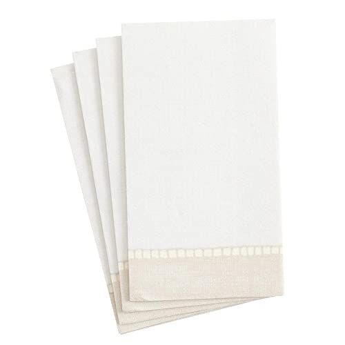 Caspari 4780GG Guest Towels - 12 Pack - Linen Border - Natural Colors