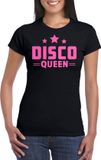 Bellatio Decorations Verkleed T-shirt dames - disco queen - zwart - glitter - jaren 70/80 - carnaval M
