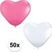 Merkloos / Sans marque Shoppartners Bv 50x bruiloft ballonnen wit / roze hartjes versiering 15 cm - huwelijk / valentijn