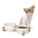 Relaxdays hondenvoerbak, keramiek, 850 ml, dubbele hondenbak met bamboe houder, HBD: 9x32x17 cm, eetbak, drinkbak, wit