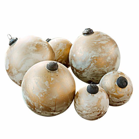 LOBERON Kerstballen set van 6 Nymeria crème/goudkleurig