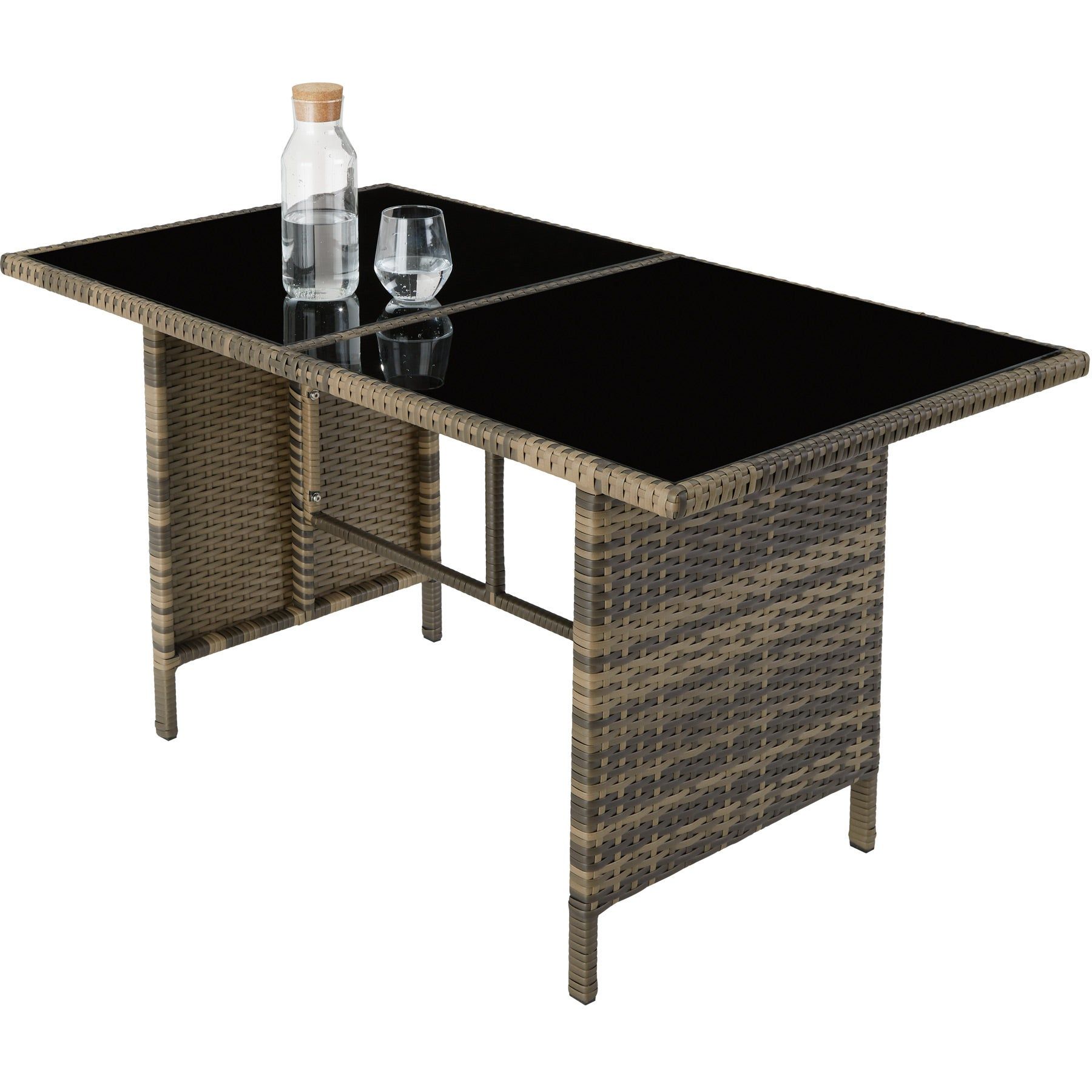 Wicker Loungeset with Bench, Stool + Table - Outdoor Furniture Set, 5-Piece Seating Group, Includes Cushions - Brown