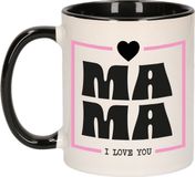 Bellatio Decorations Mok voor mama - zwart/roze - ik hou van jou - Moederdag