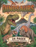 Dinosaurs Adult Coloring Book: 24 Prehistoric Coloring Pages Featuring T. Rex, Triceratops, Stegosaurus, Raptors, Sauropods and More