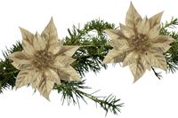 Cosy & Trendy Decoratie bloem - 2x stuks - kerstster - op clip - goud - glitter -18 cm - kunststof - kerstversiering
