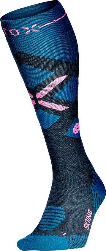 STOX Energy Socks Skisokken Dames - Compressiekousen - Merino Wol Sokken Zeegroen / Roze - Ski & Snowboard Compressie Sokken - Maat M: 38-40 - 1 Paar