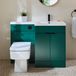 Hudson Reed Cluo Wastafelmeubel en WC Combinatie Donkergroen, Incl. Toilet, Verborgen Reservoir en Wastafel | Zwarte Handvaten | Rechter Uitvoering