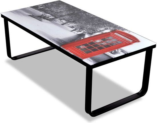 vidaXL Salontafel met telefooncel-print glazen tafelblad