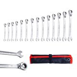 CCLIFE 14-delige omschakelbare ratelsleutelset, ringratelsleutel vorksleutel 6-22 mm, Cr-V 72 tanden, gereedschapsset voor autoreparatie, incl. tas