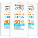 Garnier Ambre Solaire Super UV Stick SPF 50+ - 3 x 18 gr - Voordeelverpakking