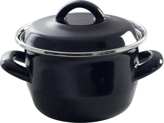 Hendi Soep- en sauspannetje - met deksel - geëmailleerd - 0,65L - zwart