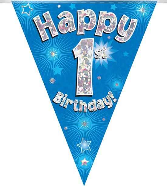 Oaktree - Vlaggenlijn Blauw Happy 1st Birthday (4 meter)