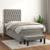 vidaXL Boxspringbed met matras, lichtgrijs, 100x200 cm, fluweel