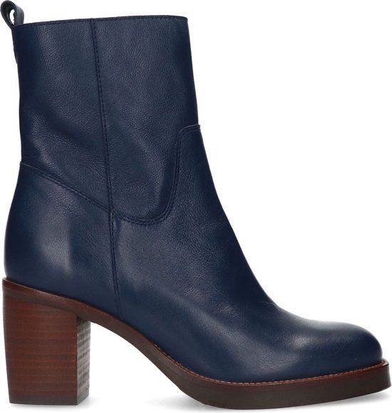 Manfield - Dames - Blauwe leren enkellaarsjes met hak - Maat 40