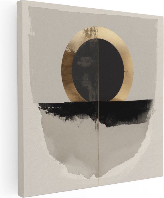 Artaza Canvas Schilderij Zwart en Goud Kunstwerk - 50x50 cm