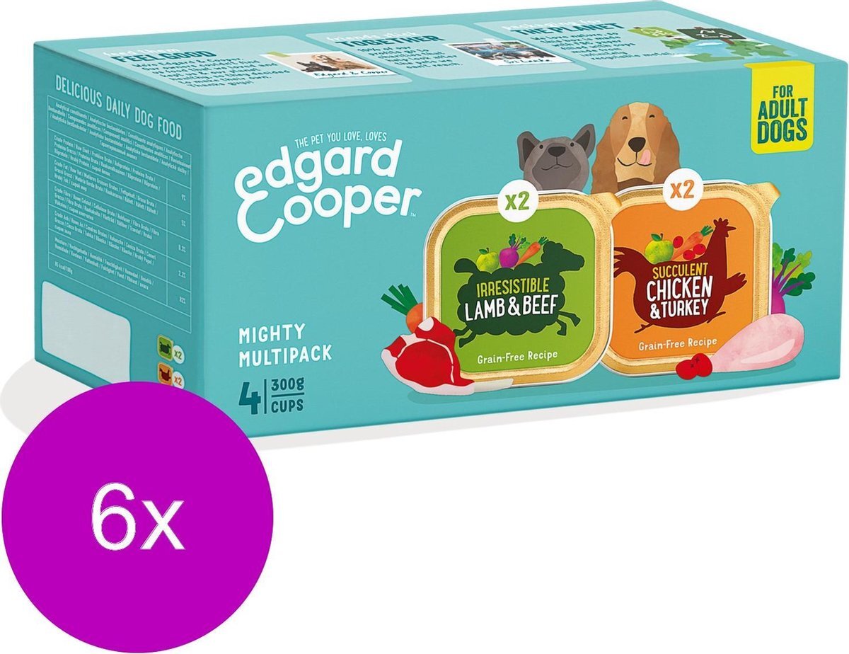 Edgard & Cooper 6x Hondenvoer Multipack Kip & Kalkoen - Lam & Rund 4 x 300 gr