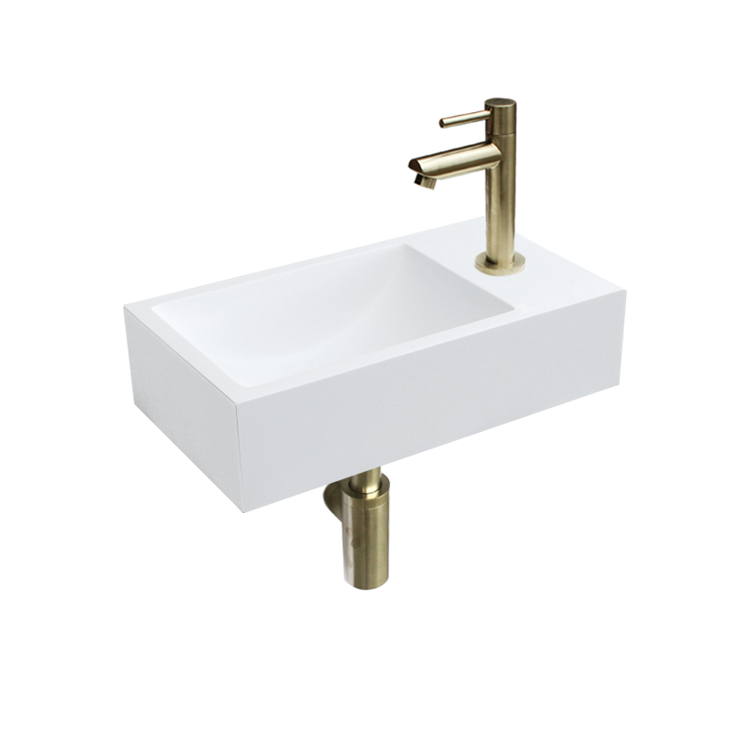 Badkamerplanet Solid Surface Fonteinset Recto met Kraan, Afvoer en Sifon Goud 40x22x10 cm