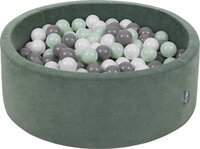 KiddyMoon Velvet Ballenbak voor kinderen 90x30cm Rond - Met 200 Ballen ∅ 7cm - Bosgroen: Wit Grijs Munt