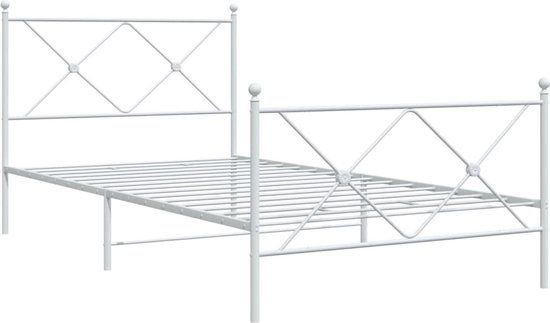 vidaXL Bedframe met hoofd- en voeteneinde metaal wit 107x203 cm