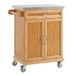 SoBuy Serveerwagen met Wielen, 66x92x46 cm, Keukenwagen voor Kleine Ruimtes | Robuust RVS werkblad met in hoogte verstelbaar rek en flexibele wielen, voor keuken en outdoor, MDF/PB, FKW13-N