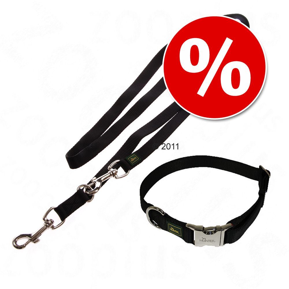Hunter Set Halsband Vario Basic Riem Maat halsband L Lijn 2 m 2 cm - Zwart