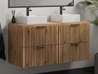 Vente-unique Geribbeld hangmeubel met opbouwwastafel - Lichte houtkleur - L120 cm - ZEVARA