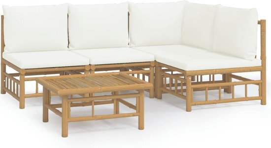 vidaXL 5-delige Loungeset met kussens bamboe crèmewit