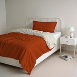 Italian Bed Linen Natuurlijke kleur Dekbedovertrek Set met Doubleface Effen Kleur Tas Blad en Kussensloop, 100% Katoen, Aardse/Crème, kleine dubbele