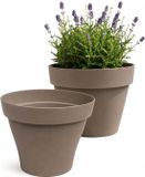 EDA Romeo Bloempot / plantenpot - 2x - kunststof - taupe - D25 x H20 cm - binnen en buiten