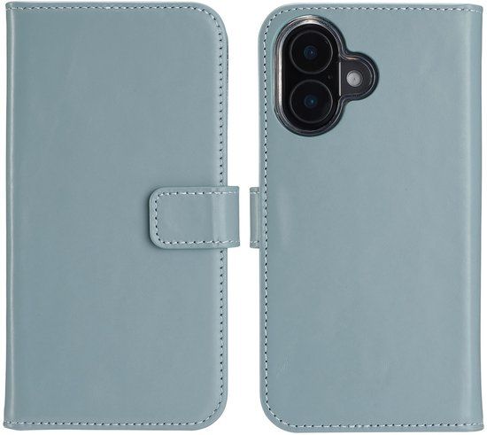 Selencia Echt Leren Bookcase voor de Apple iPhone 16 Plus - Air Blue