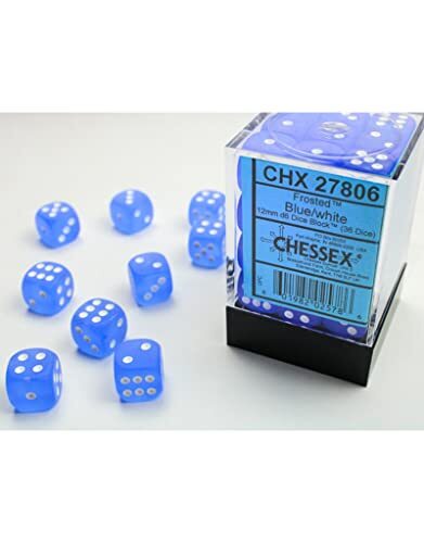 Chessex 12mm d6 Dice Block: Frosted Blue/white