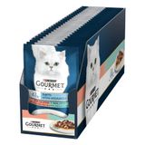 GOURMET Perles Duetti Natvoer voor volwassen katten, netten met zalm en kabeljauw, 26 enveloppen à 85 g